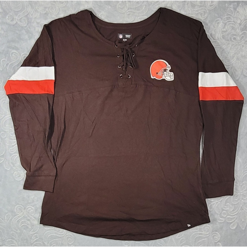 Womens New Era Cleveland Browns Athletic Varsity Lightweight Lace-Up T-Shirt LG